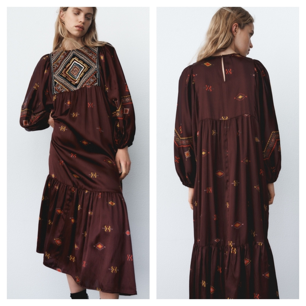 Zara Embroidered Midi Dress Boho XL